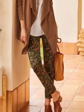 Soft Surroundings Superla Slim Leg Stretch Ankle Pants-Fall Artisan Leaves-Small